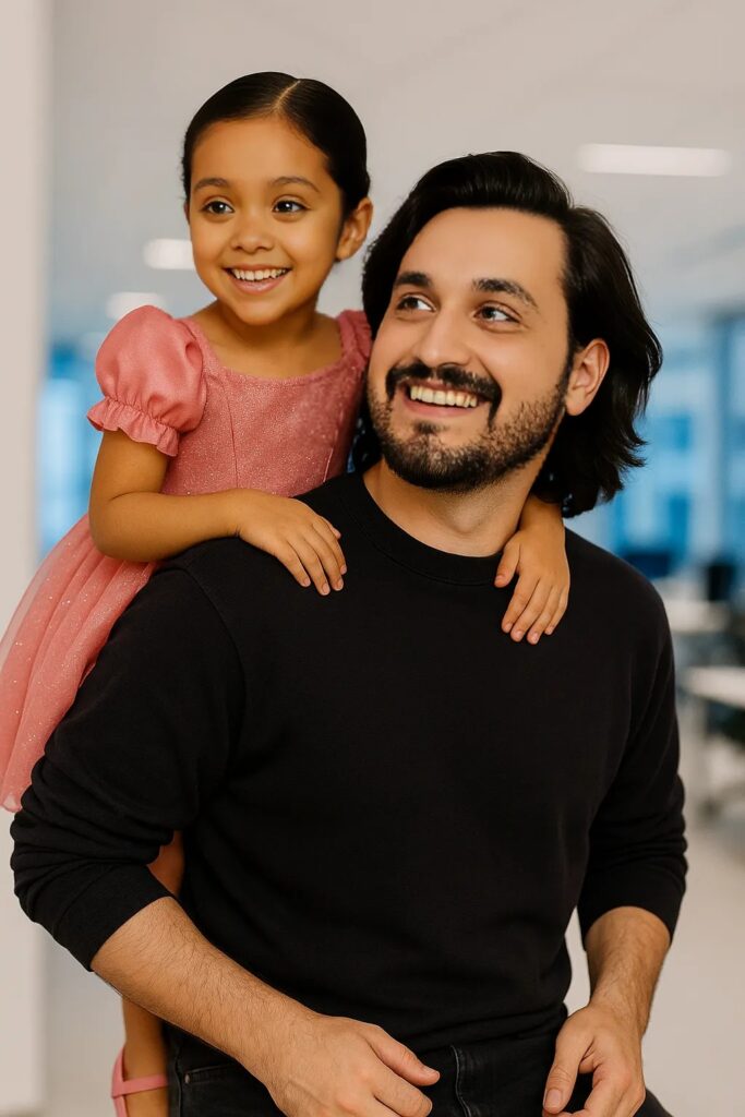 Jamshed Khan's Daughter on shoulders